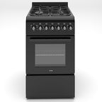 Cooker - Gas Cooker, Versatile 4 Burner Gas Hob, Electric Oven, Smart Cooking Controls & Programs, 50cm Width, Freestanding Design, Black, Ideal For Smaller Kitchens & Couples - C01FS50G17 [Energy Class A]