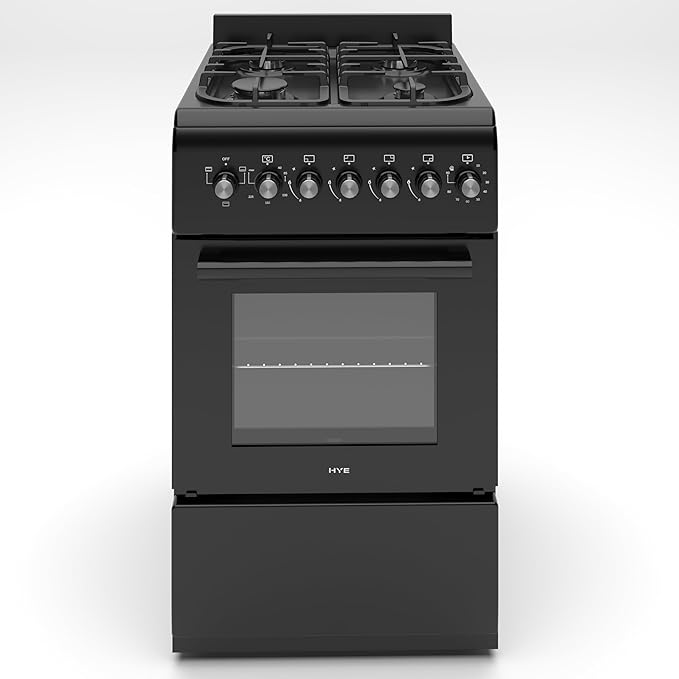 Cooker - Gas Cooker, Versatile 4 Burner Gas Hob, Electric Oven, Smart Cooking Controls & Programs, 50cm Width, Freestanding Design, Black, Ideal For Smaller Kitchens & Couples - C01FS50G17 [Energy Class A]