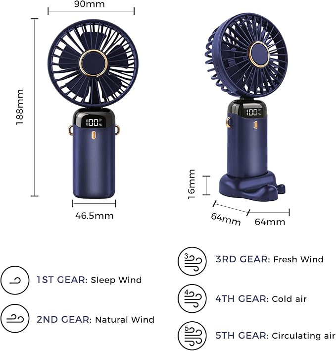 Jsdoin Hand Held Fan,Portable Handheld USB Rechargeable Fan