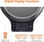 Amazon Basics Digital kitchen scales with LCD display (with batteries), Black and Stainless Steel, BPA free, Weighs up to 11 pounds