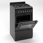 Cooker - Gas Cooker, Versatile 4 Burner Gas Hob, Electric Oven, Smart Cooking Controls & Programs, 50cm Width, Freestanding Design, Black, Ideal For Smaller Kitchens & Couples - C01FS50G17 [Energy Class A]