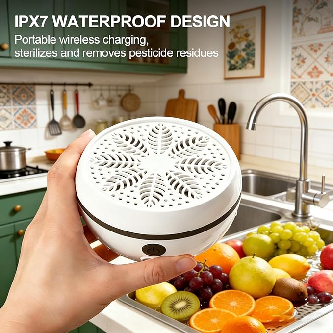 Portable Fruit and Vegetable Cleaner, Food Purifier with Electrolysis Technology, 3600mAh USB Rechargeable 4-Mode Washer, Waterproof for Home to Remove Pesticides for Fruits Vegetables (B-White)