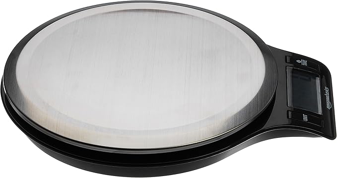 Amazon Basics Digital kitchen scales with LCD display (with batteries), Black and Stainless Steel, BPA free, Weighs up to 11 pounds