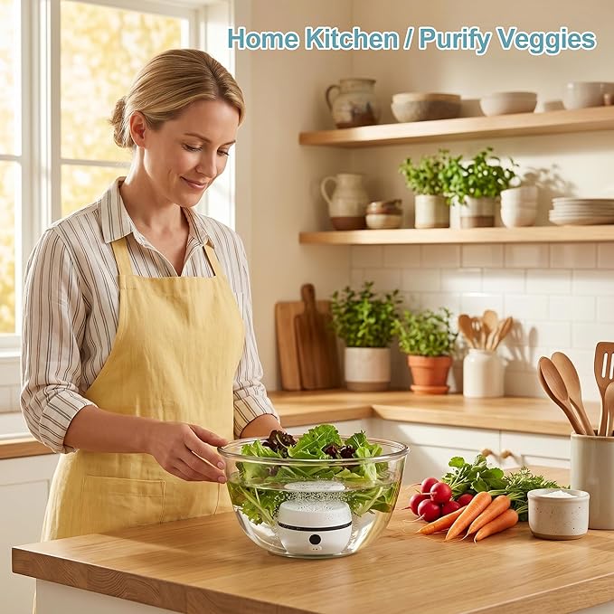 Portable Fruit and Vegetable Cleaner, Food Purifier with Electrolysis Technology, 3600mAh USB Rechargeable 4-Mode Washer, Waterproof for Home to Remove Pesticides for Fruits Vegetables (B-White)