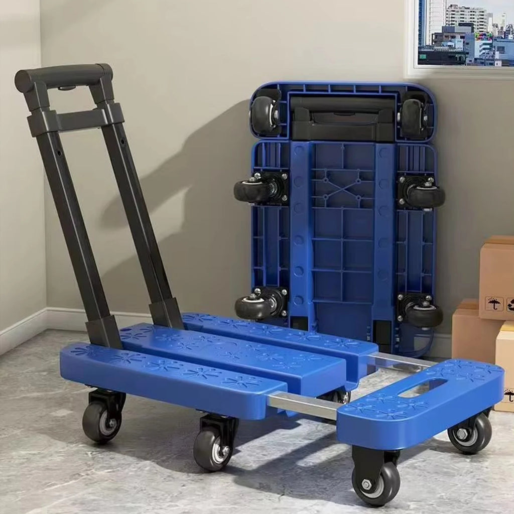 Folding Hand Truck Retractable Hand Carts Trolleys 300 LB Flatbed Transport Cart with 6 Wheels for Luggage and Cargo Handling