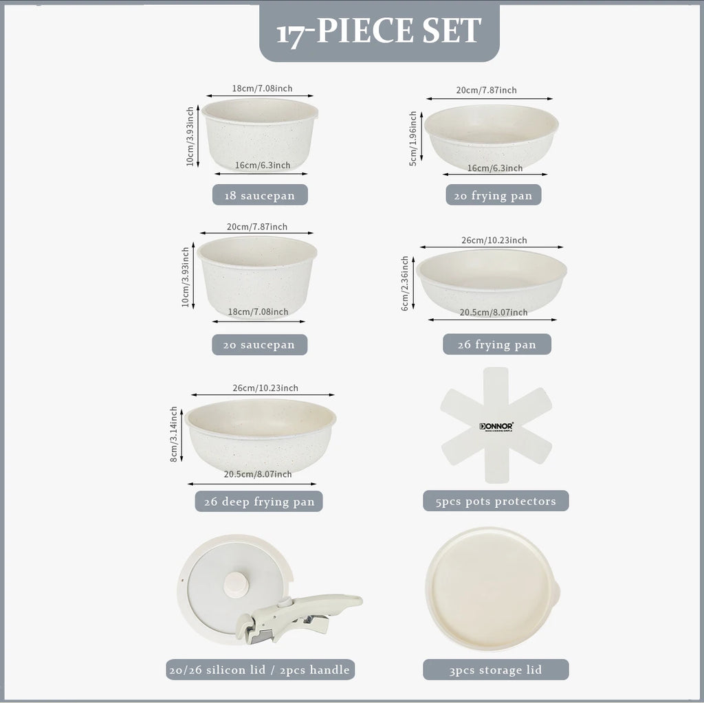 17-Piece Removable Handle Non-Stick Cookware Set