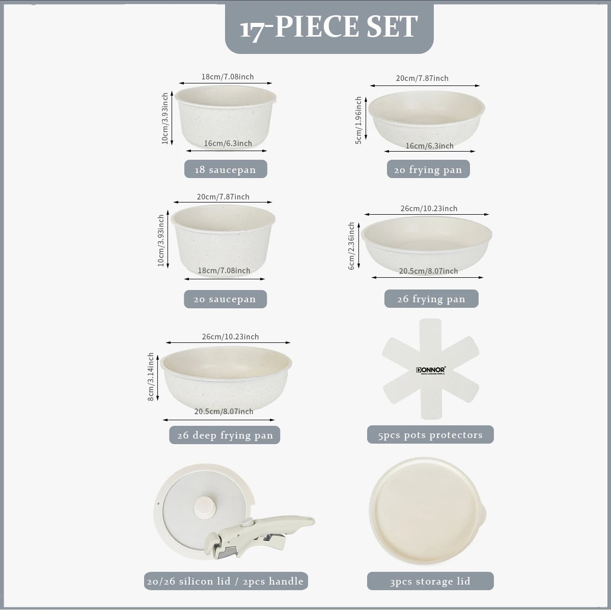 17-Piece Removable Handle Non-Stick Cookware Set