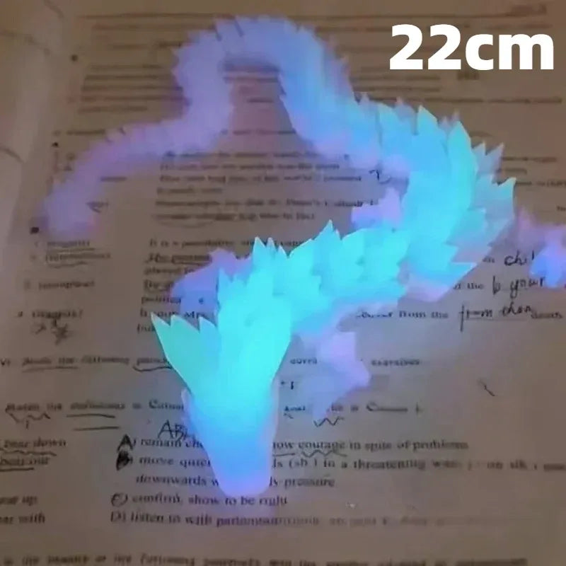 3D Printed Luminous  Dragon Articulated Joints Glow in Dark, Blue White Desktop Night Light Home Decor Kids Gift Bedroom Orn