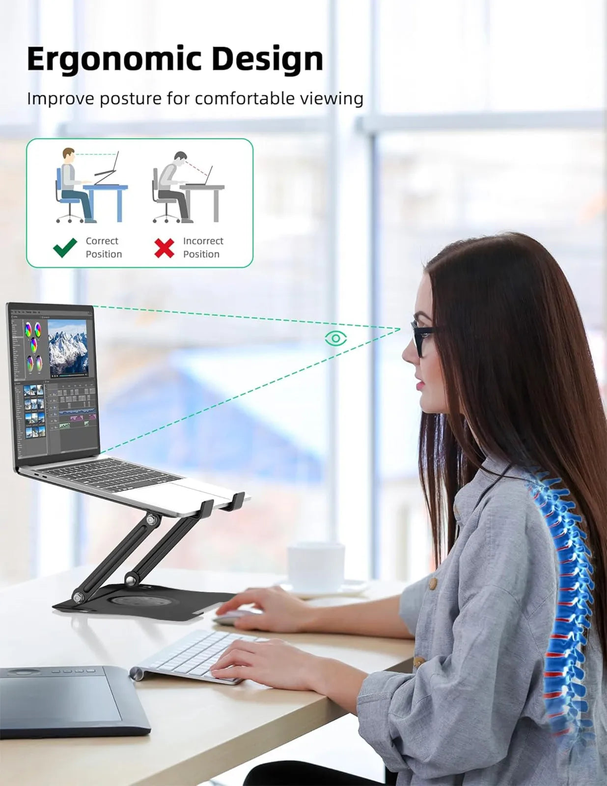 360Â° Metal Portable Laptop Tablet Stand Riser Bracket Adjustable Holder For Desk
