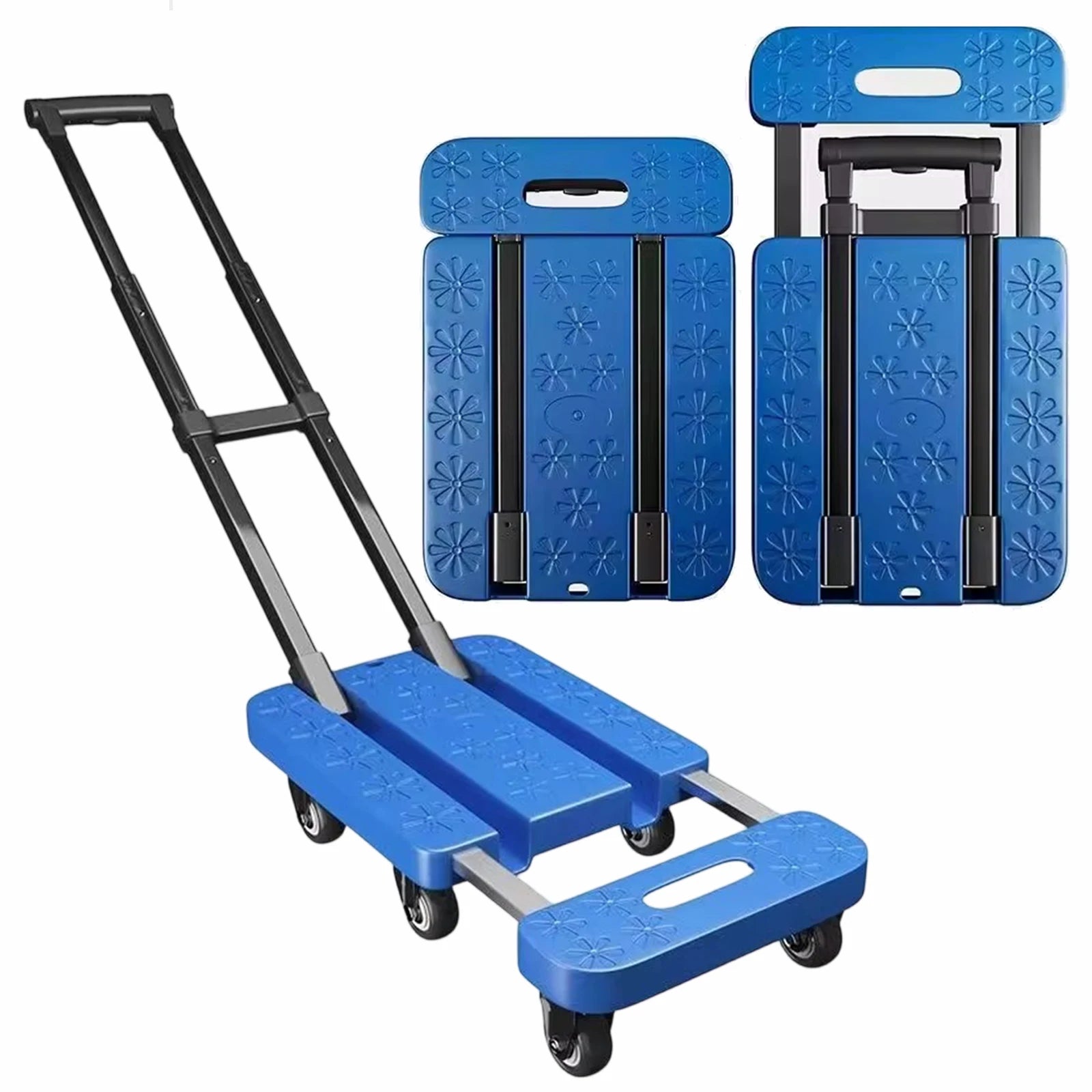 Folding Hand Truck Retractable Hand Carts Trolleys 300 LB Flatbed Transport Cart with 6 Wheels for Luggage and Cargo Handling