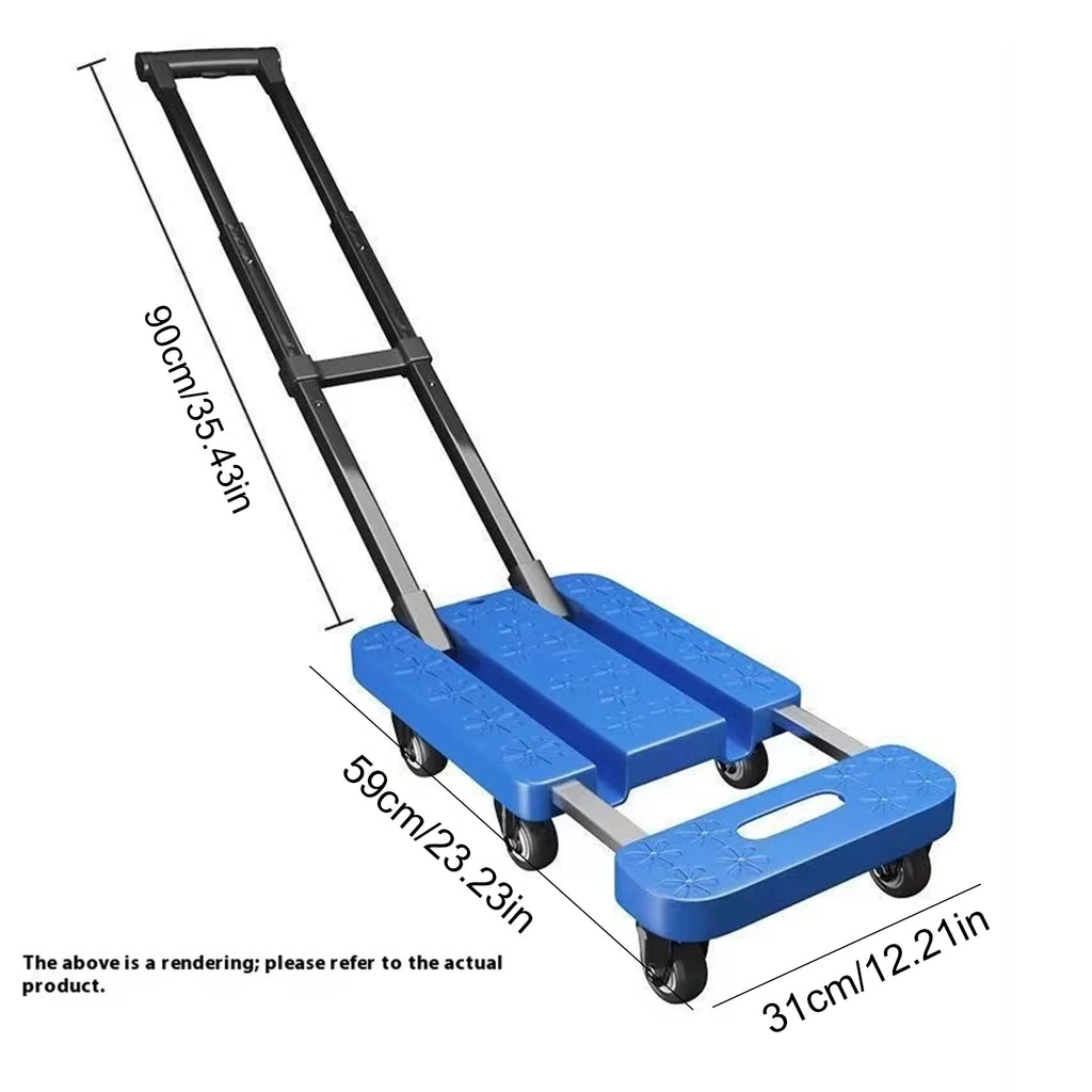 Folding Hand Truck Retractable Hand Carts Trolleys 300 LB Flatbed Transport Cart with 6 Wheels for Luggage and Cargo Handling